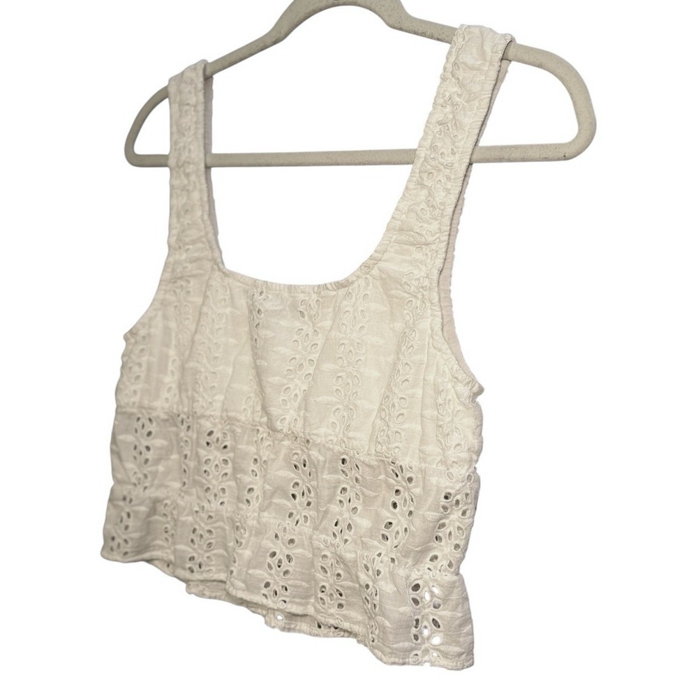 Lulus Milkmaid Eyelet Crop Top M White Sleeveless Ruffle Cottagecore Coquette - Picture 6 of 8